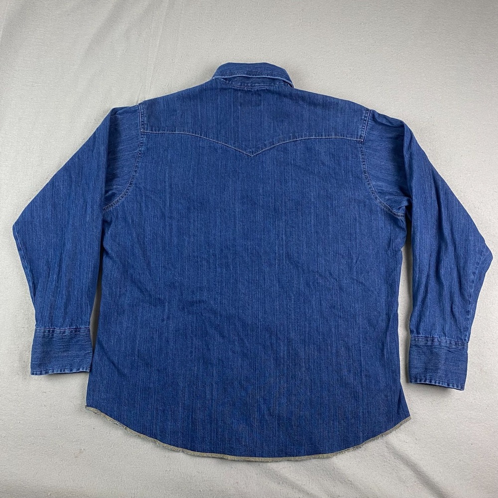 Wrangler mens denim Shirt XL Pearl Snap Denim Western pockets thick - Picture 7 of 16